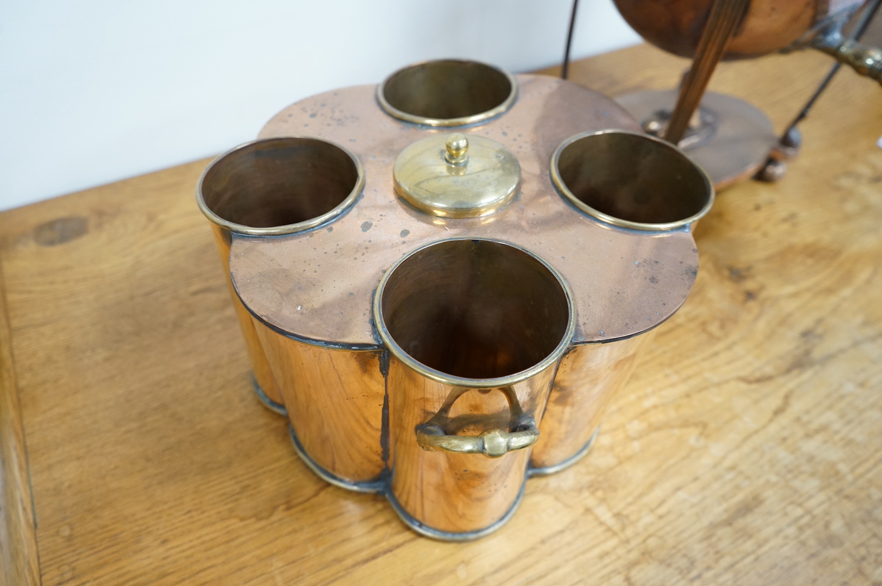 A copper samovar and bottle stand. Condition - fair to good
